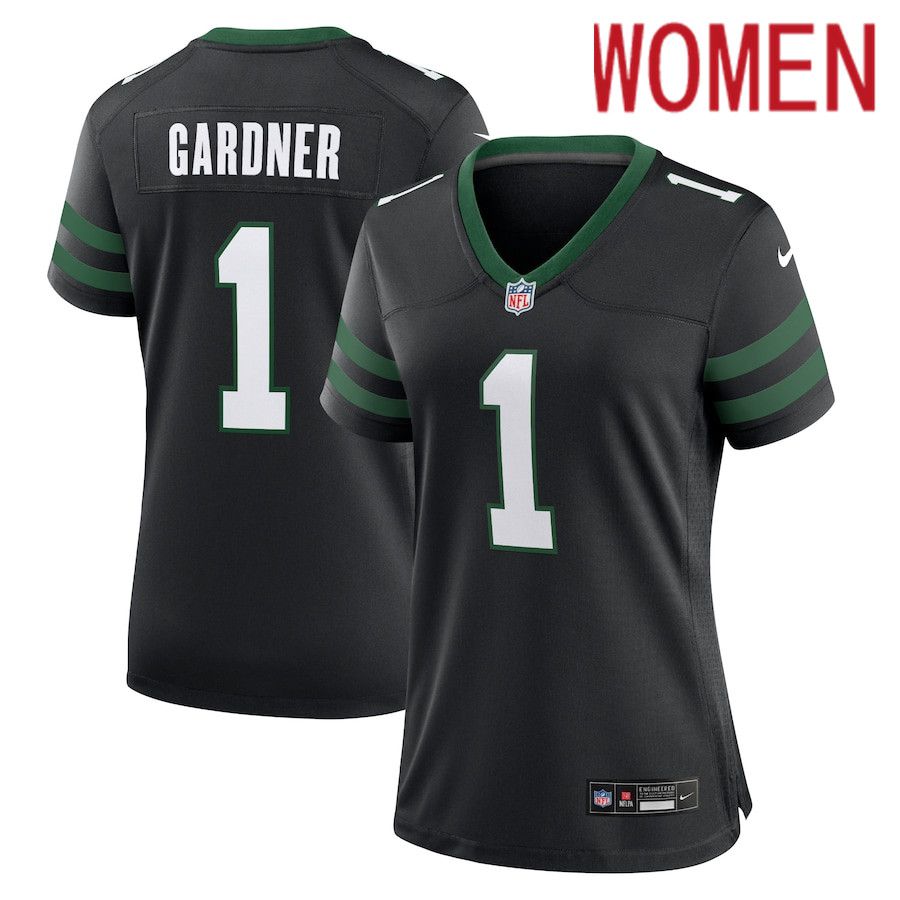 Women New York Jets #1 Ahmad Sauce Gardner Nike Legacy Black Alternate Game NFL Jersey->women nfl jersey->Women Jersey